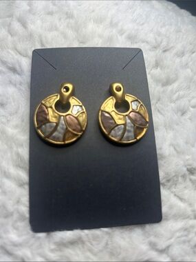 Gold-Tone Mother of Pearl & Rose Accent Drop Earrings